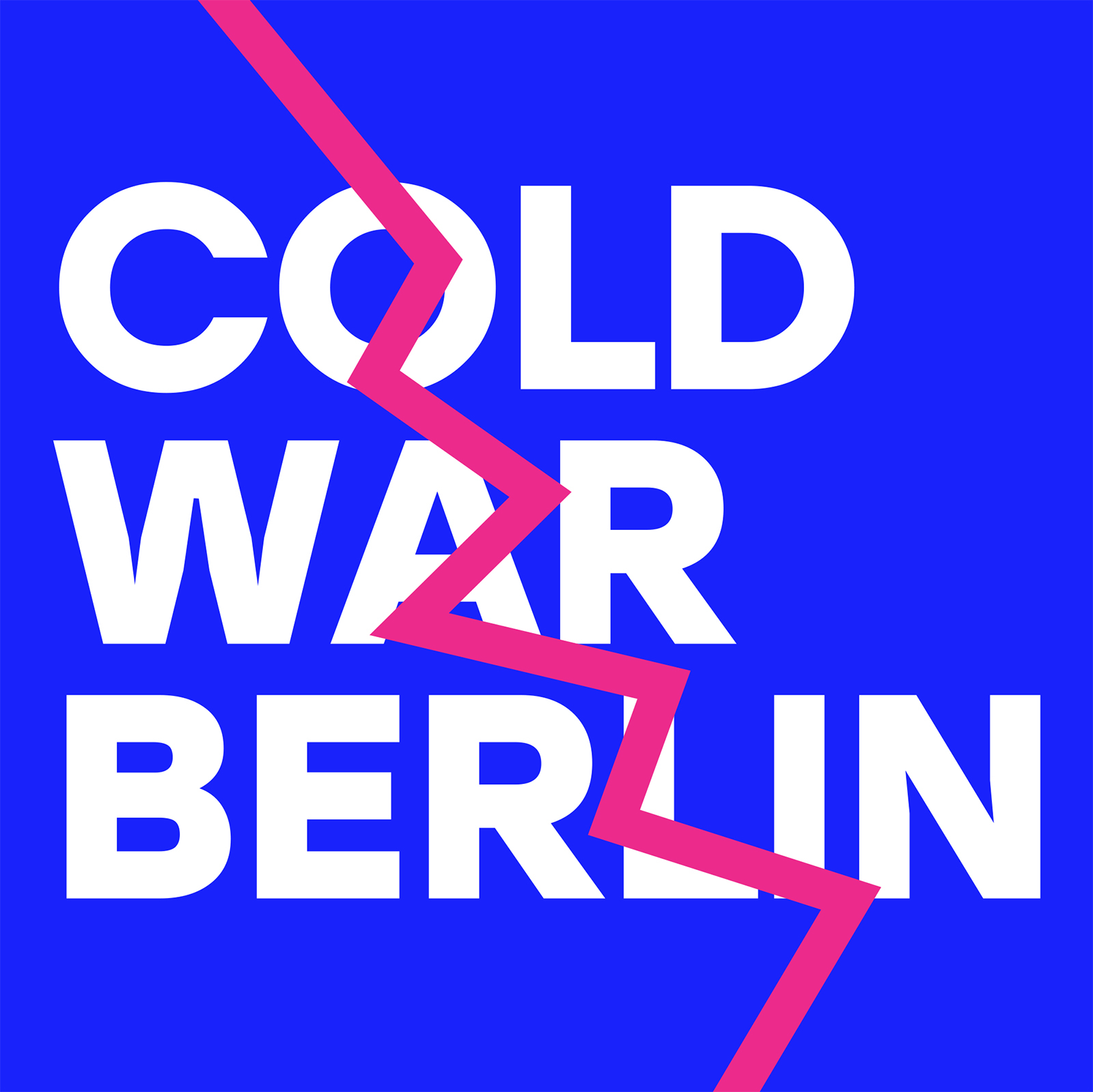 Blaues Icon der 3D-App mit dem gleichnamigen Schriftzug "Cold War Berlin" in weißen Großbuchstaben, davor ein roter Riss. 